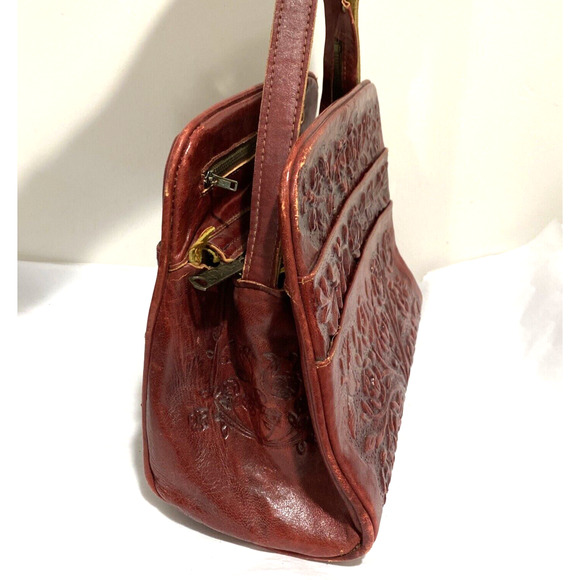 Vintage red tooled leather handbag purse Boho southwestern unique retro bag - Picture 3 of 12